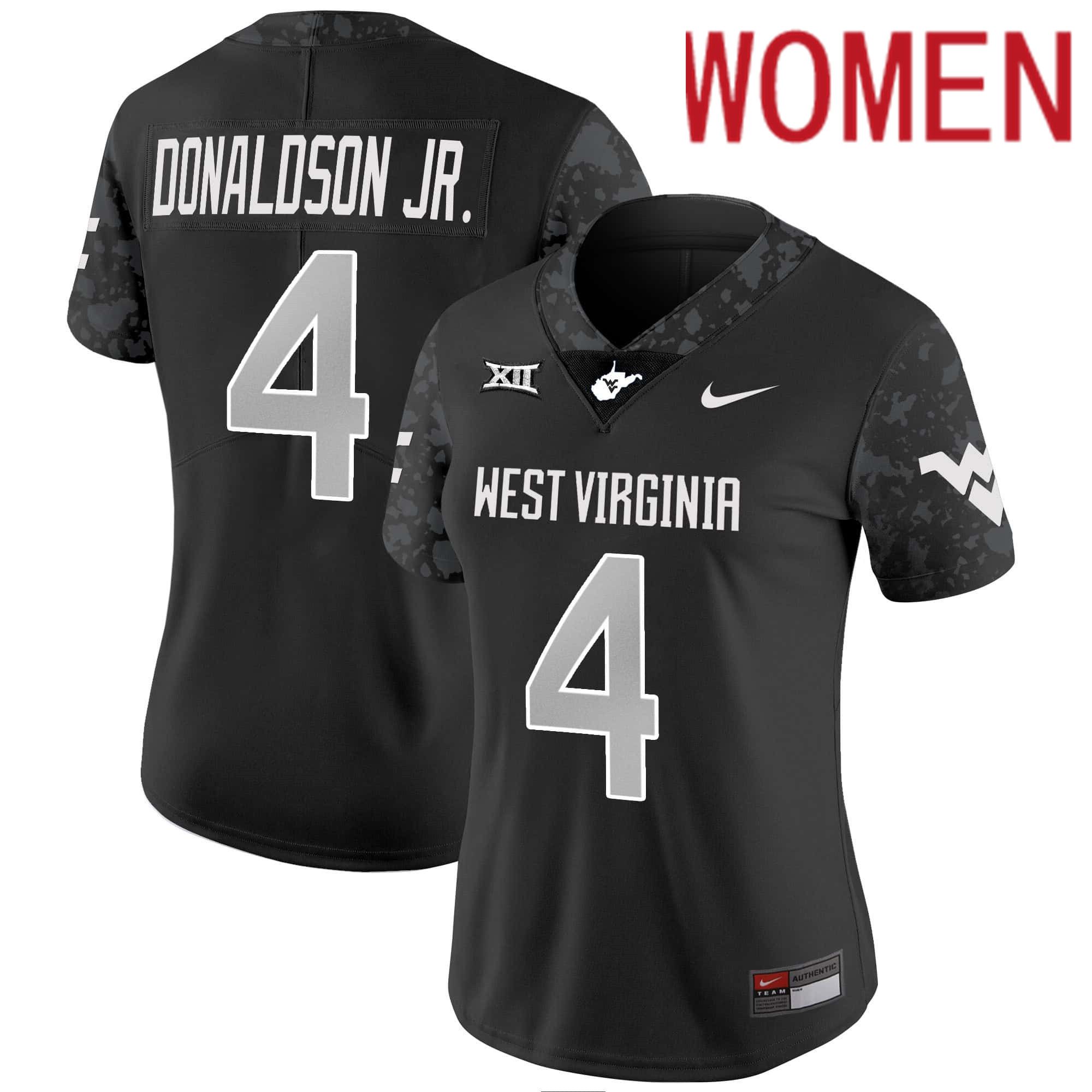 Women West Virginia Mountaineers #4 Donaldson jr Black 2024 Nike Vapor Limited NCAA Jersey->women nfl jersey->Women Jersey
